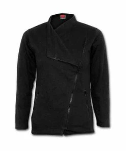 Spiral Metal Streetwear - Slant Zip Women Biker Jacket Black