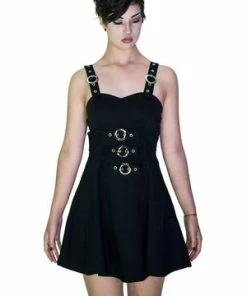 Dr Faust Metallic Buckle Black Mini Dress - Elvina