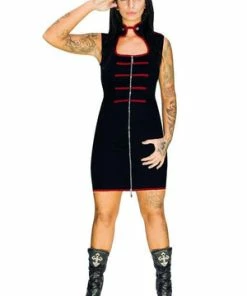 Dr Faust Military Bodycon Black Mini Dress - Armee