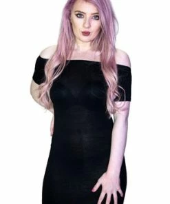 Dr Faust Off Shoulder Bodycon Nu Goth Black Mini Dress - Lottie