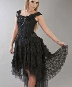 Burleska Ophelie Gothic Corset Dress In Satin Flock -GOTHIC SKIRTS Shop ophelie gothic corset dress in satin flock burleska 5 300x