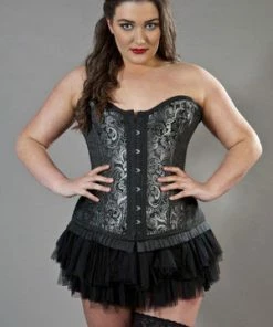 Burleska Petra Overbust Plus Size Steel Boned Corset In Scroll Brocade