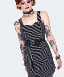 Jawbreaker Pinstripe Bodycre Dress With Waist Belt