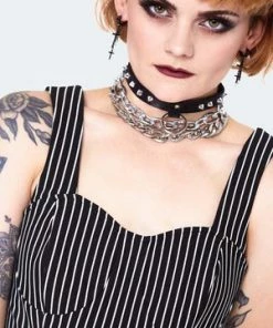 Jawbreaker Pinstripe Bodycre Dress With Waist Belt -GOTHIC SKIRTS Shop pinstripe bodycre dress with waist belt dra 9563 04.1444 300x