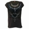 Spiral Raven Skull - Turnup Sleeve Loosefit Tee -GOTHIC SKIRTS Shop raven skull turnup sleeve loosefit tee spiral 300x