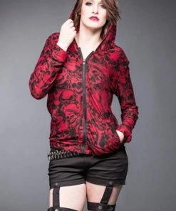 Queen Of Darkness Red Jacket With Many Different Skulls