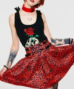 Jawbreaker Red Leopard Print Studded Skirt -GOTHIC SKIRTS Shop red leopard print studded skirt jawbreaker 3 300x