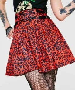 Jawbreaker Red Leopard Print Studded Skirt -GOTHIC SKIRTS Shop red leopard print studded skirt jawbreaker 4 300x