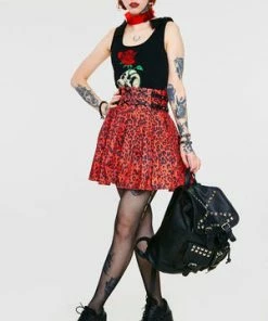 Jawbreaker Red Leopard Print Studded Skirt -GOTHIC SKIRTS Shop red leopard print studded skirt jawbreaker 5 300x