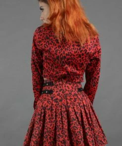 Jawbreaker Red Leopard Print Studded Skirt -GOTHIC SKIRTS Shop red leopard print studded skirt jawbreaker 7 300x