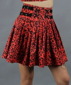 Jawbreaker Red Leopard Print Studded Skirt -GOTHIC SKIRTS Shop red leopard print studded skirt jawbreaker 8 300x