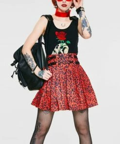 Jawbreaker Red Leopard Print Studded Skirt