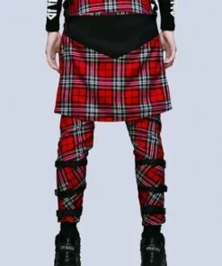 Long Clothing Red Tartan Clip Pants - Unisex -GOTHIC SKIRTS Shop red tartan clip pants unisex long clothing 3 300x