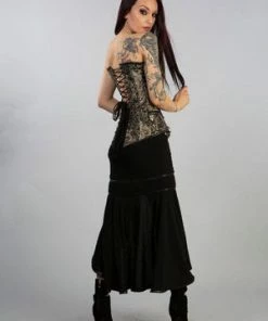 Burleska Reversible Overbust Zip Corset In Turquoise Black Jacquard And Gold King -GOTHIC SKIRTS Shop reversible overbust zip corset in turquoise black jacquard and gold king burleska 5 300x