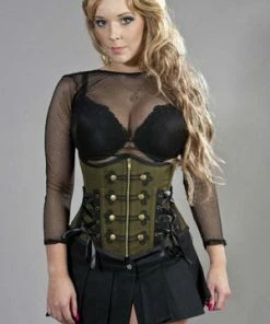 Burleska Rock Underbust Corset In Olive Green & Twill