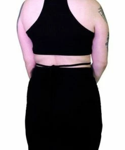 Dr Faust Seductive Black Stripes Black Midi Dress - Ruth -GOTHIC SKIRTS Shop seductive black stripes black midi dress ruth dr faust 3 300x