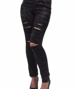 Queen Of Darkness Shiny Pants With Ripped Legs