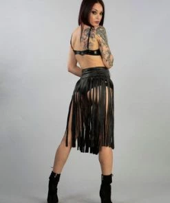 Burleska Shredder Knee Length Fringe Skirt In Black Matte -GOTHIC SKIRTS Shop shredder knee length fringe skirt in black matte burleska 2 300x