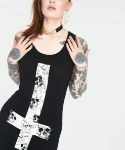 Jawbreaker Skull Cross Witchy Dress With Back Ties