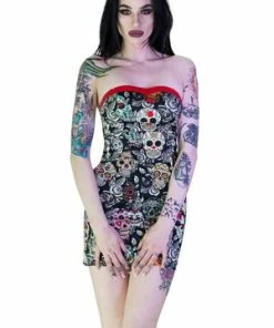 Dr Faust Sugar Skulls Colourful Mini Dress - Annalee -GOTHIC SKIRTS Shop sugar skulls colourful mini dress annalee dr faust 3 300x