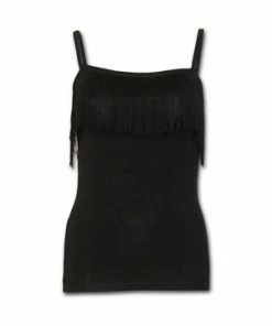 Spiral Urban Fashion - Tassel Layered Camsole Top Black