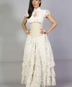Burleska Victorian Long Gothic Skirt In Cream & Cream Lace Overlay
