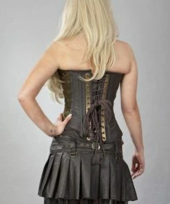 Burleska Vintage Overbust Steampunk Corset In Coffee Brown Matte Vinyl & Olive Twill -GOTHIC SKIRTS Shop vintage overbust steampunk corset in coffee brown matte vinyl olive twill burleska 2 300x