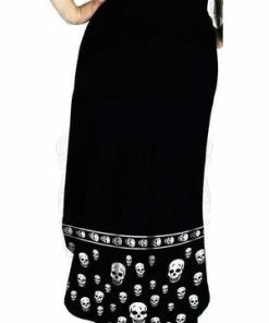 Dr Faust White Skulls Black High-Low Dress - Blair -GOTHIC SKIRTS Shop white skulls black high low dress blair dr faust 3 300x