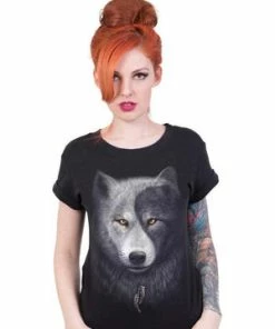 Spiral Wolf Chi - Boatneck Cap Sleeve Top Black -GOTHIC SKIRTS Shop wolf chi boatneck cap sleeve top black spiral 2 300x