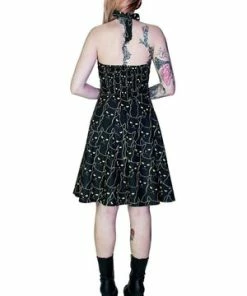 Dr Faust Yellow Evil Cats Black Midi Dress - Katz -GOTHIC SKIRTS Shop yellow evil cats black midi dress katz dr faust 2 300x